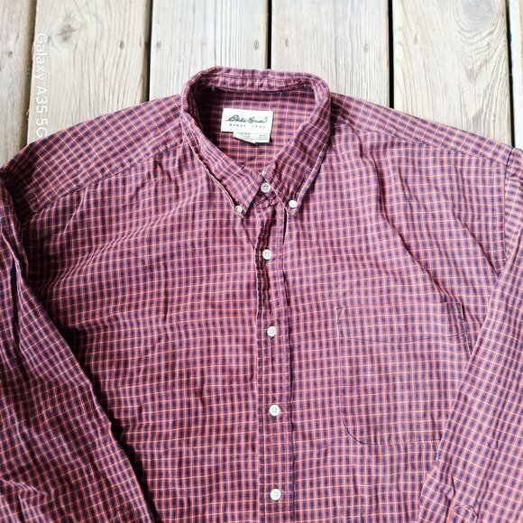 Eddie Bauer Mens XXL Plaid Button-Down Shirt Red/Blue Cotton - Picture 2 of 7